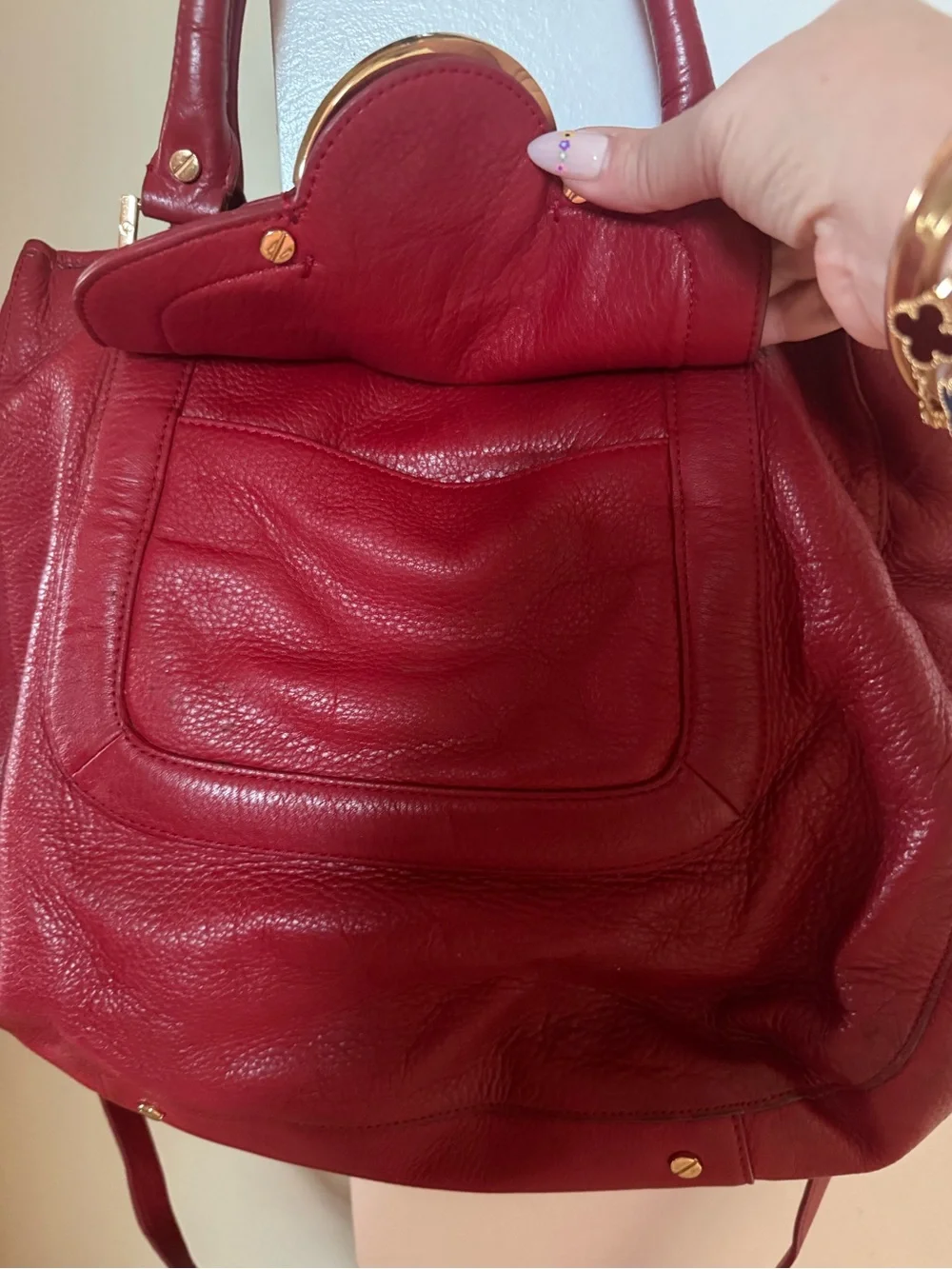 Tory Burch Red Leather Logo-Front Shoulder Bag
